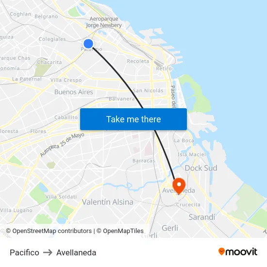 Pacifico to Avellaneda map