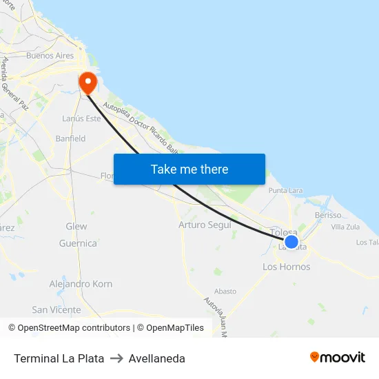 Terminal La Plata to Avellaneda map