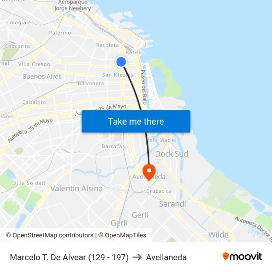 Marcelo T. De Alvear (129 - 197) to Avellaneda map