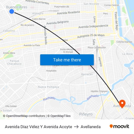 Avenida Díaz Vélez Y Avenida Acoyte to Avellaneda map
