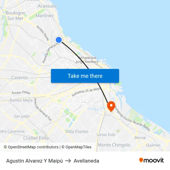 Agustin Alvarez Y Maipú to Avellaneda map