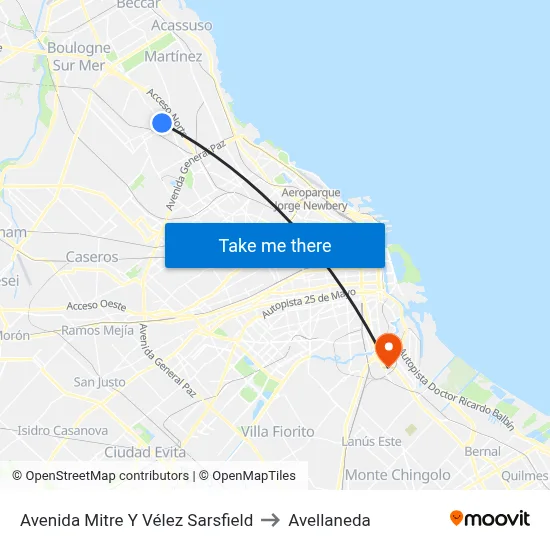 Avenida Mitre Y Vélez Sarsfield to Avellaneda map