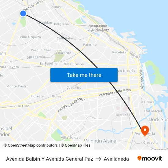 Avenida Balbín Y Avenida General Paz to Avellaneda map