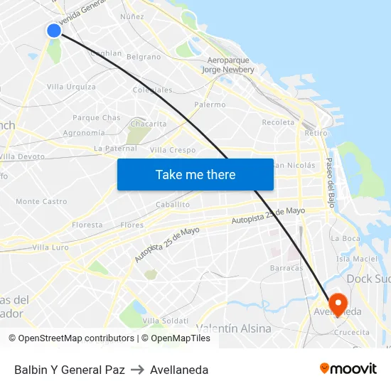 Balbin Y General Paz to Avellaneda map