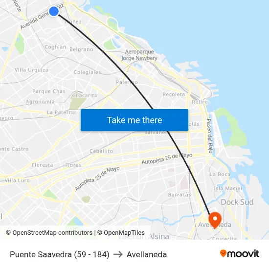 Puente Saavedra (59 - 184) to Avellaneda map