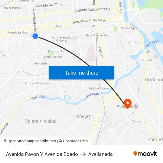 Avenida Pavón Y Avenida Boedo to Avellaneda map