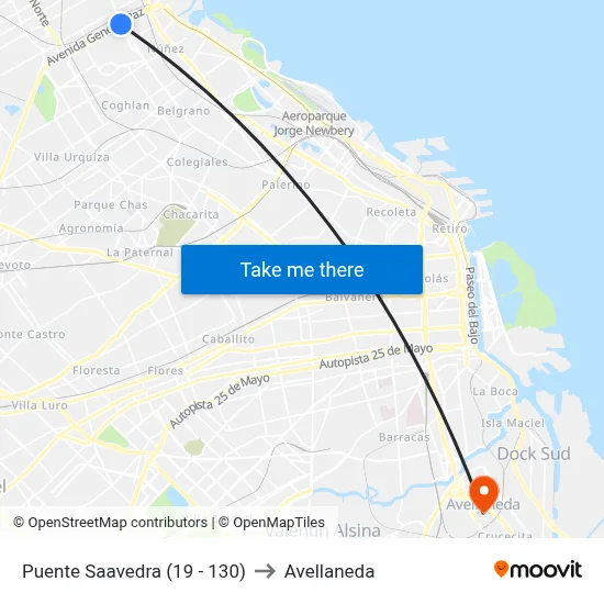 Puente Saavedra (19 - 130) to Avellaneda map