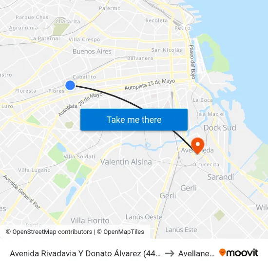 Avenida Rivadavia Y Donato Álvarez (44 - 76) to Avellaneda map
