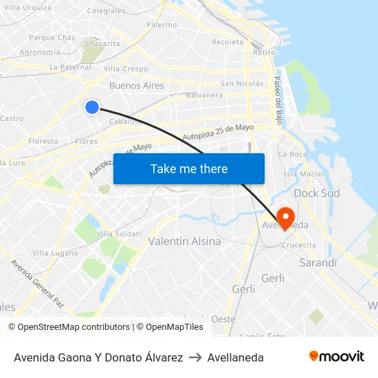 Avenida Gaona Y Donato Álvarez to Avellaneda map