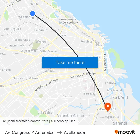 Av. Congreso Y Amenabar to Avellaneda map
