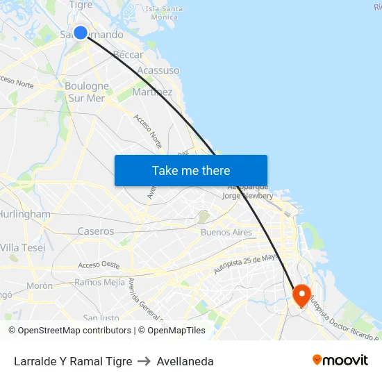 Larralde Y Ramal Tigre to Avellaneda map