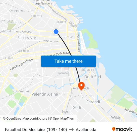 Facultad De Medicina (109 - 140) to Avellaneda map