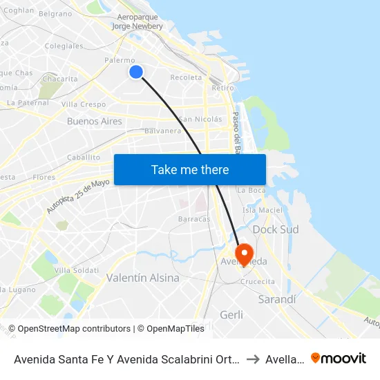 Avenida Santa Fe Y Avenida Scalabrini Ortiz (29 - 64 - 68 - 111) to Avellaneda map