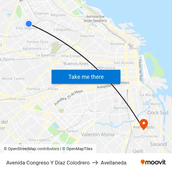 Avenida Congreso Y Díaz Colodrero to Avellaneda map