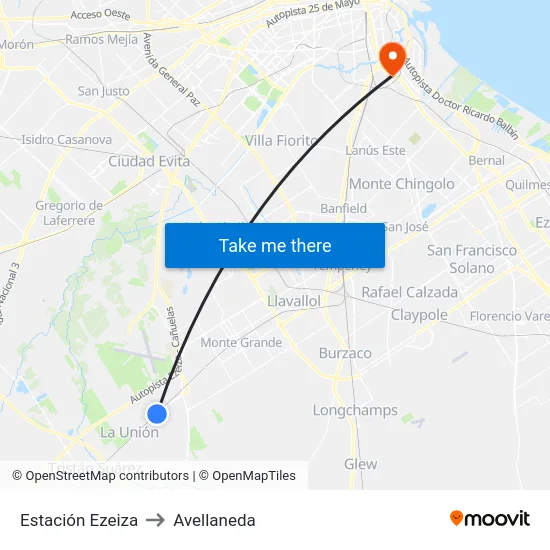 Estación Ezeiza to Avellaneda map