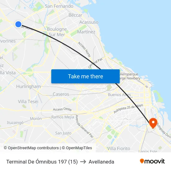 Terminal De Ómnibus 197 (15) to Avellaneda map