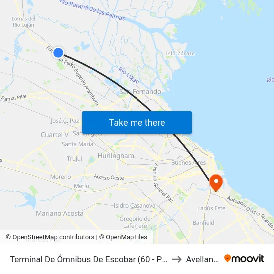 Terminal De Ómnibus De Escobar (60 - Plaza Italia) to Avellaneda map