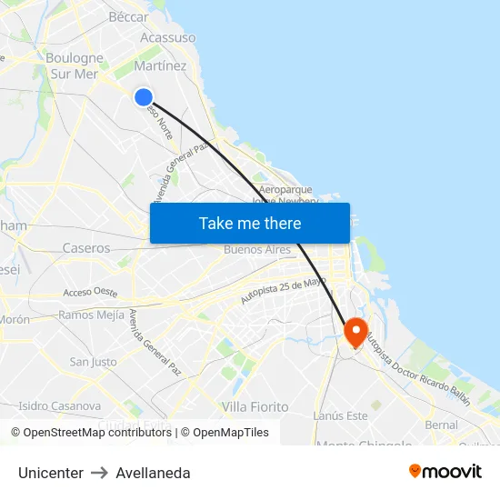 Unicenter to Avellaneda map