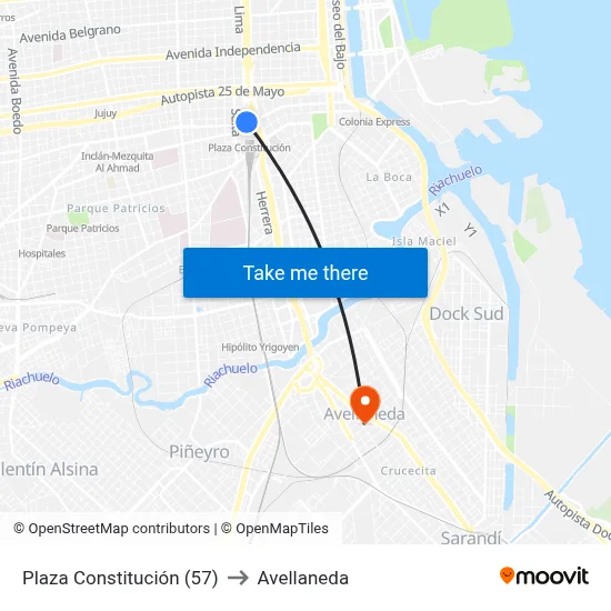 Plaza Constitución (57) to Avellaneda map