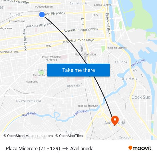 Plaza Miserere (71 - 129) to Avellaneda map