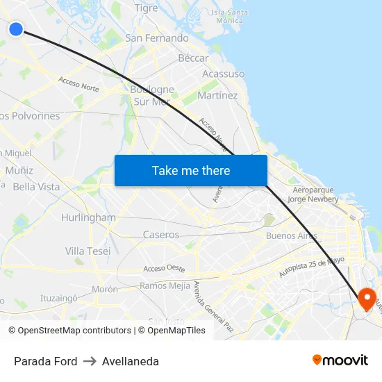 Parada Ford to Avellaneda map