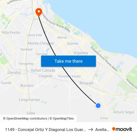 1149 - Concejal Ortiz Y Diagonal Los Guaraníes (5 Esquinas) to Avellaneda map