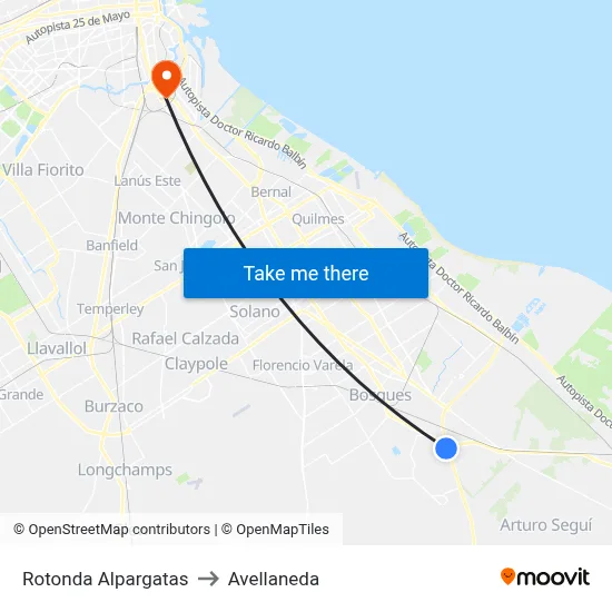 Rotonda Alpargatas to Avellaneda map