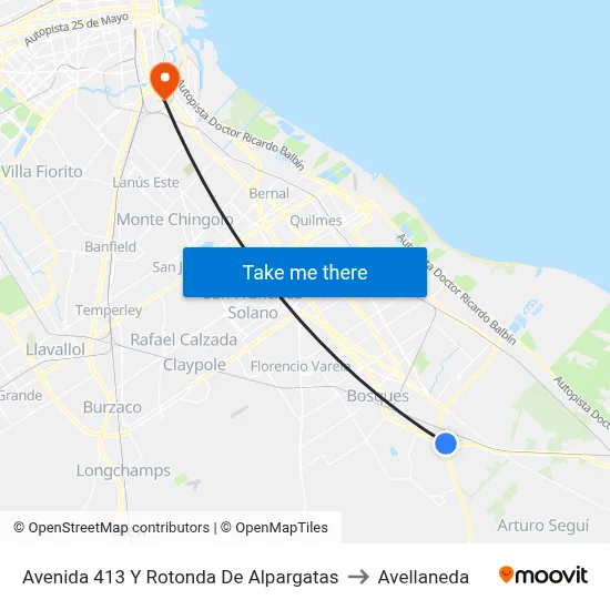 Avenida 413 Y Rotonda De Alpargatas to Avellaneda map