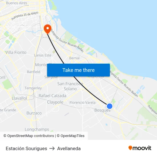 Estación Sourigues to Avellaneda map