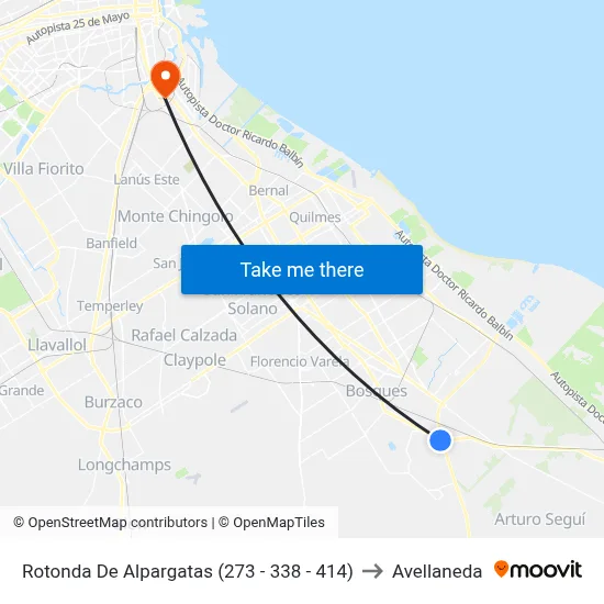 Rotonda De Alpargatas (273 - 338 - 414) to Avellaneda map