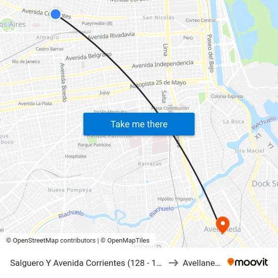 Salguero Y Avenida Corrientes (128 - 151) to Avellaneda map
