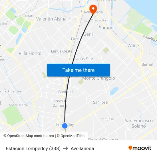 Estación Temperley (338) to Avellaneda map