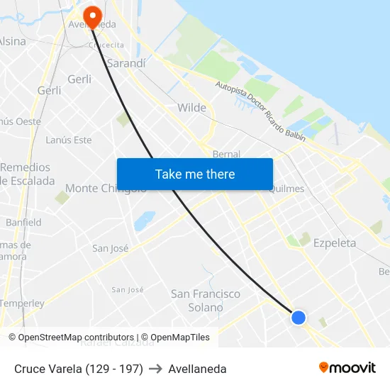 Cruce Varela (129 - 197) to Avellaneda map