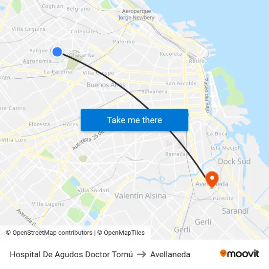 Hospital De Agudos Doctor Tornú to Avellaneda map