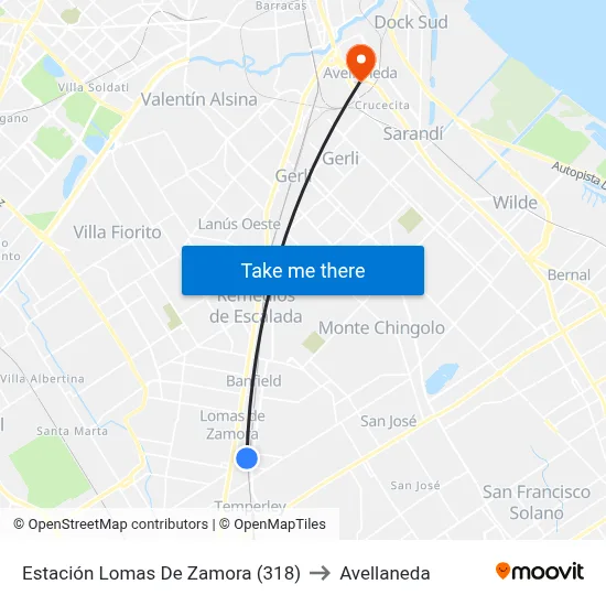Estación Lomas De Zamora (318) to Avellaneda map