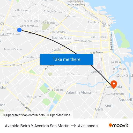 Avenida Beiró Y Avenida San Martín to Avellaneda map