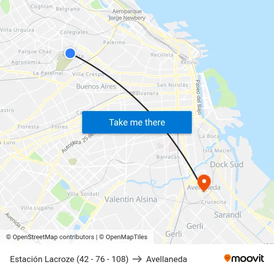 Estación Lacroze (42 - 76 - 108) to Avellaneda map