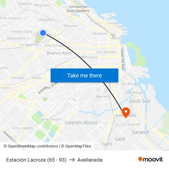 Estación Lacroze (65 - 93) to Avellaneda map
