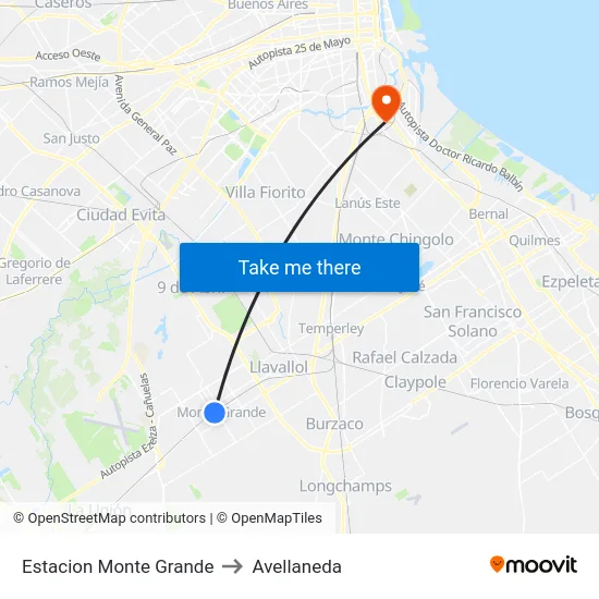 Estacion Monte Grande to Avellaneda map