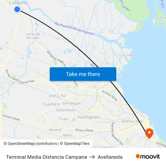 Terminal Media Distancia Campana to Avellaneda map