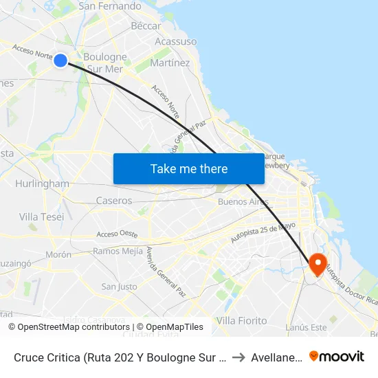 Cruce Critica (Ruta 202 Y Boulogne Sur Mer) to Avellaneda map