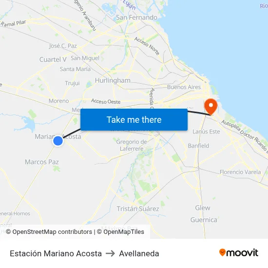 Estación Mariano Acosta to Avellaneda map