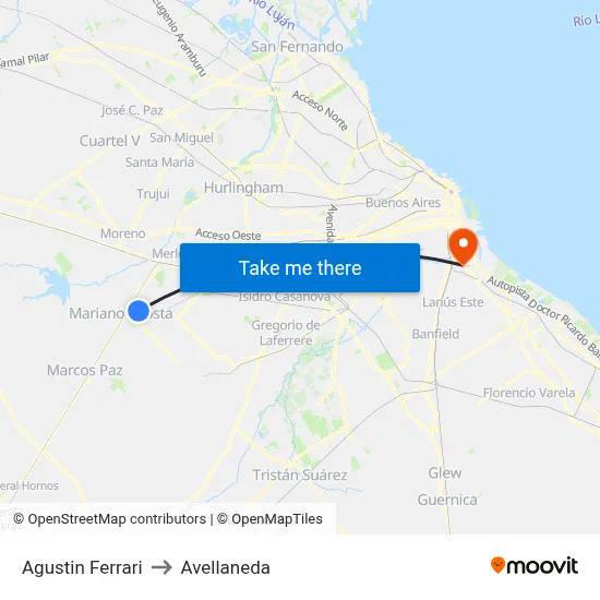 Agustin Ferrari to Avellaneda map