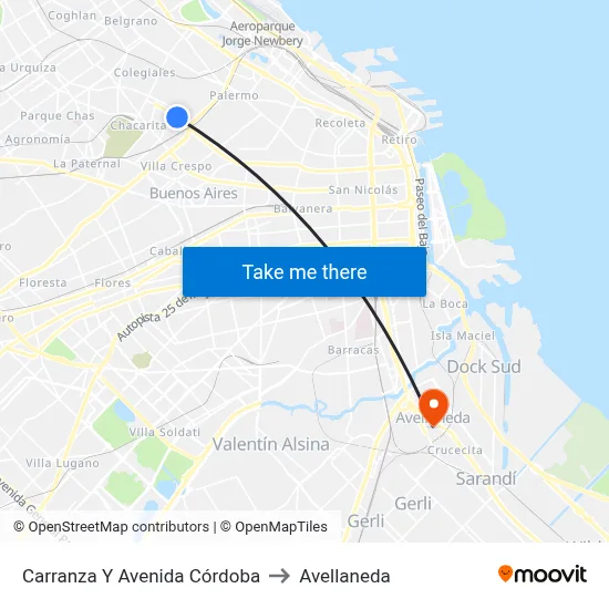 Carranza Y Avenida Córdoba to Avellaneda map