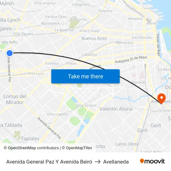 Avenida General Paz Y Avenida Beiró to Avellaneda map