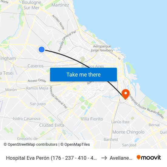 Hospital Eva Perón (176 - 237 - 410 - 429) to Avellaneda map