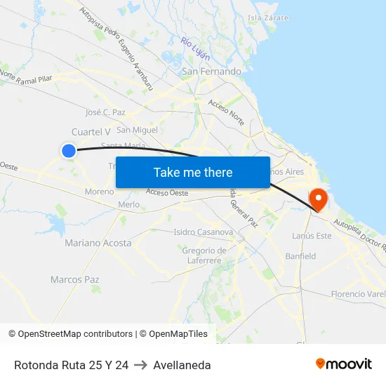 Rotonda Ruta 25 Y 24 to Avellaneda map