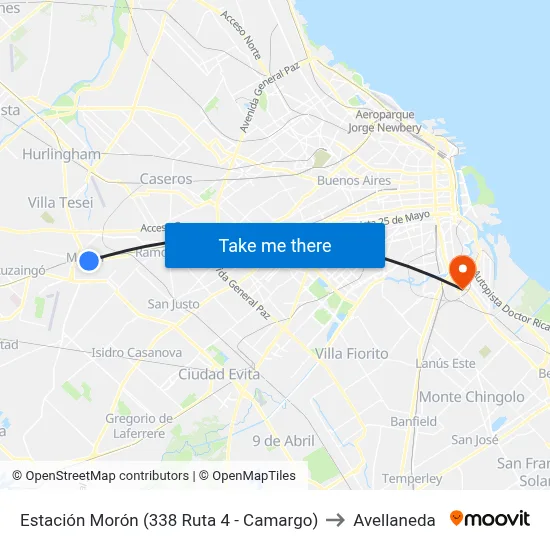 Estación Morón (338 Ruta 4 - Camargo) to Avellaneda map