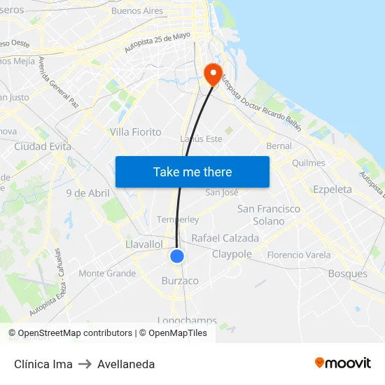 Clínica Ima to Avellaneda map
