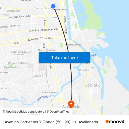 Avenida Corrientes Y Florida (50 - 99) to Avellaneda map